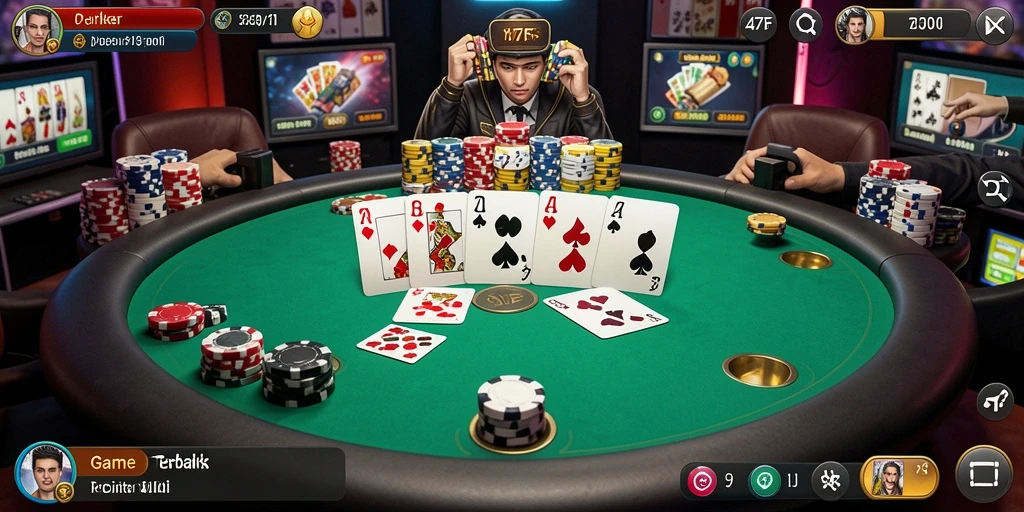 Screenshot gameplay Poker di 47F memperlihatkan suasana meja yang seru.