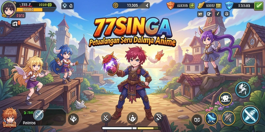 Tampilan gameplay menakjubkan dari 77SINGA dengan karakter anime ikonik.