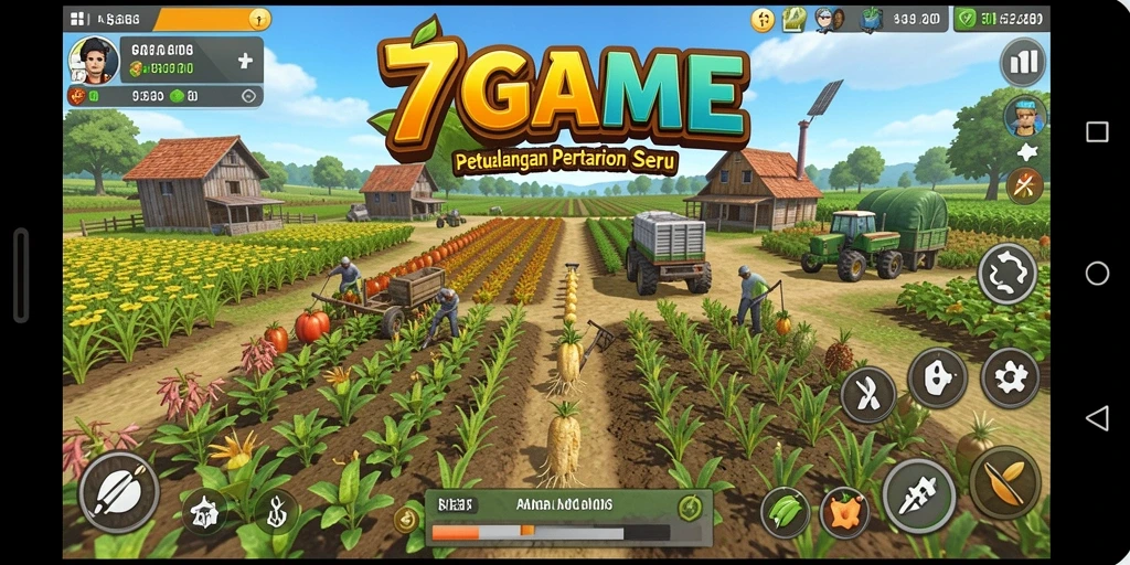 Tampilan screenshot gameplay 7GAME dengan aktivitas pertanian yang menarik.