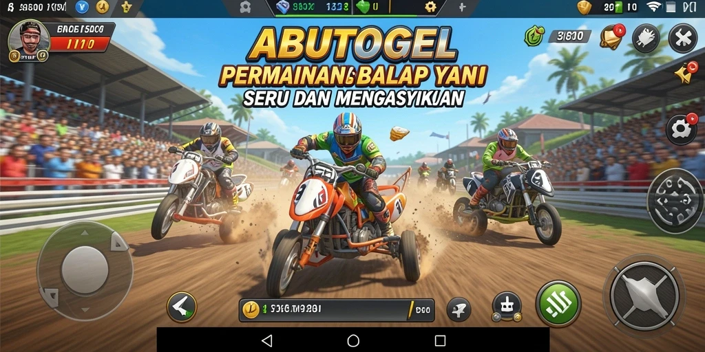 Tampilan menegangkan saat balapan di ABUTOGEL dengan mobil melaju cepat.