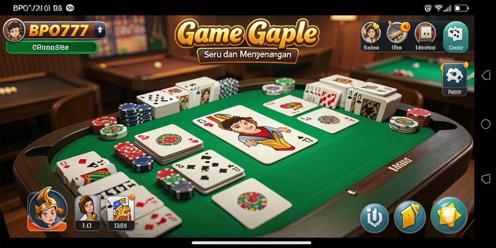 Screenshot BPO777 menampilkan gameplay Gaple yang seru dan interaktif.