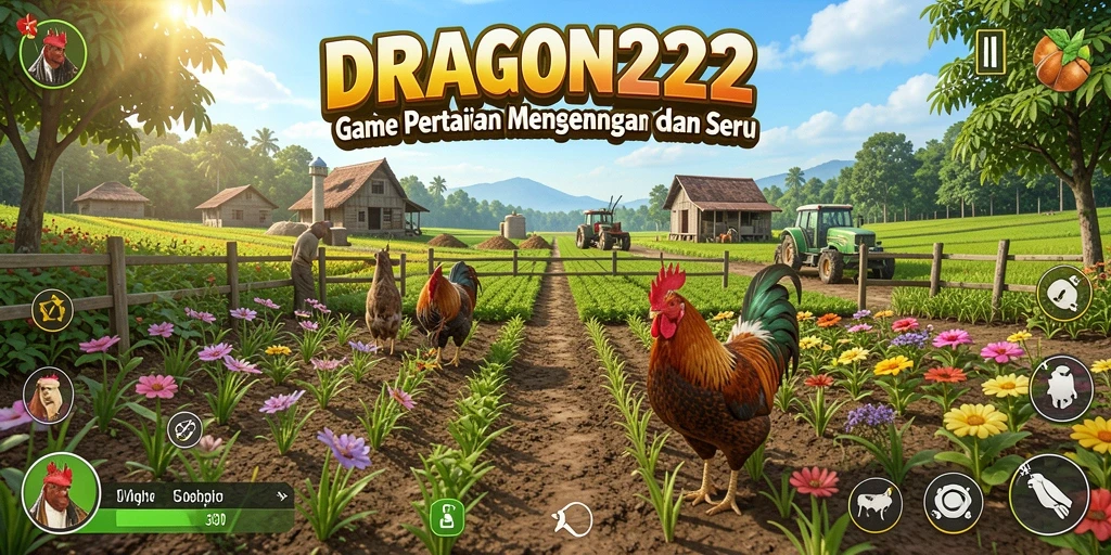 Screenshot gameplay menunjukkan taman subur dan aktivitas bertani yang menarik.