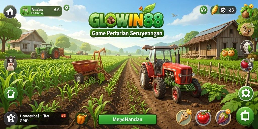 Tangkapan layar utama GLOWIN88 menampilkan keseruan bertani yang interaktif.
