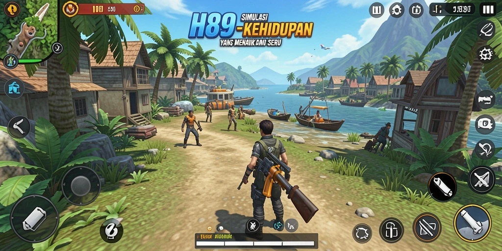 Screenshot dari gameplay H89 yang menunjukkan simulasi kehidupan yang interaktif.