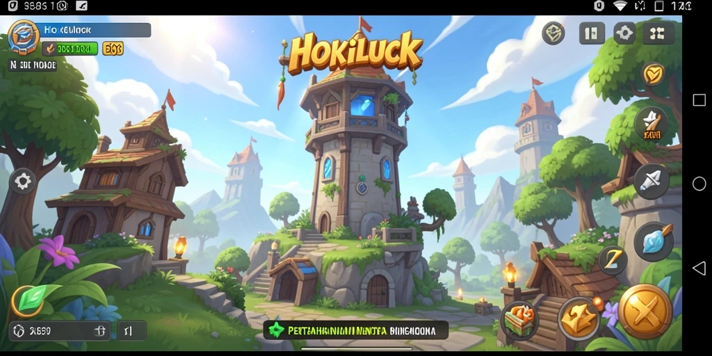 Screenshot HOKILUCK menampilkan aksi seru dalam pertahanan menara.