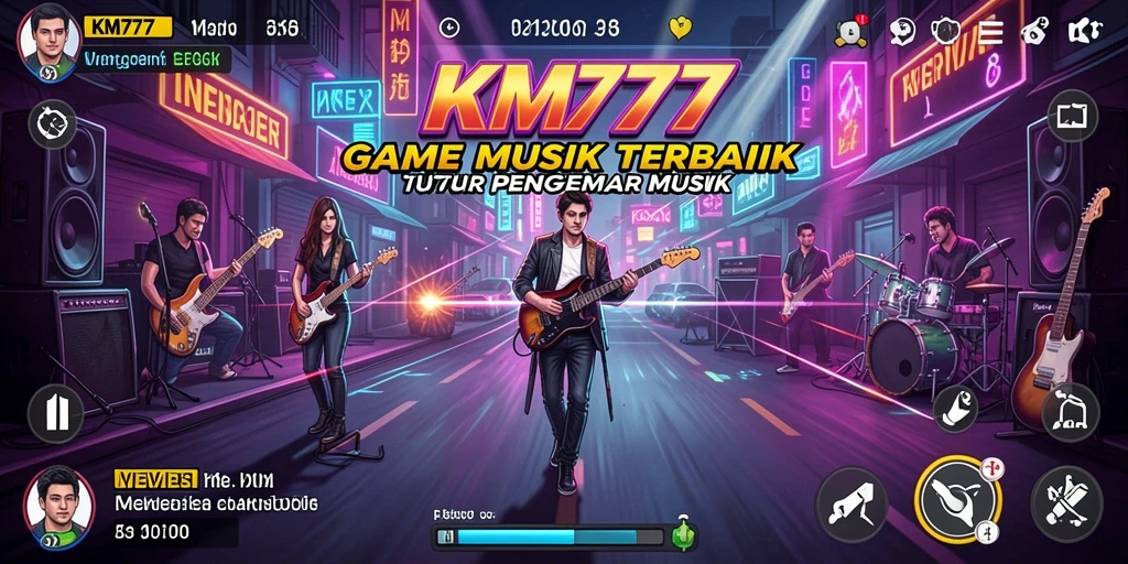 Screenshot gameplay KM777 dengan berbagai mode musik yang menarik.