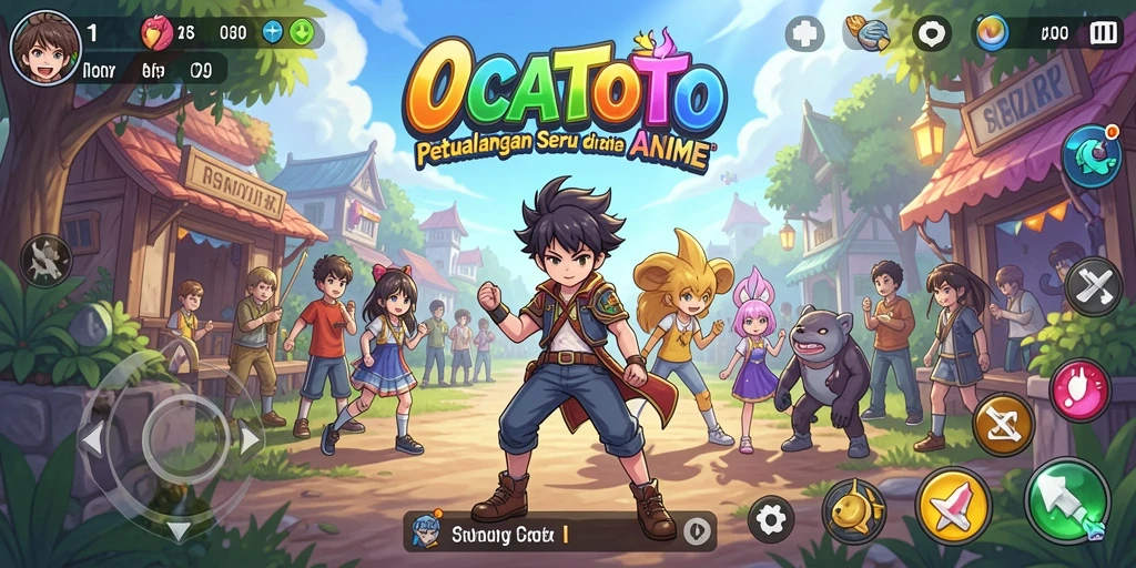 Screenshot utama gameplayOCATOTO dengan karakter anime yang dinamis.