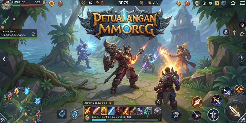 Tangkapan layar gameplay RP79 yang menampilkan pertempuran epik dalam dunia MMORPG.