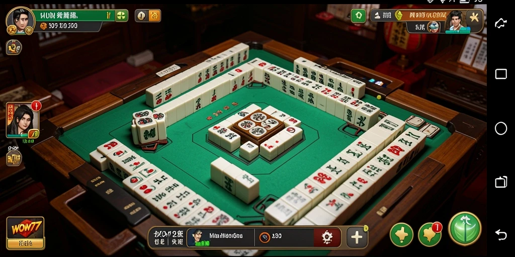 Screenshot gameplay WOW77 yang menunjukkan aksi Mahjong yang intens.