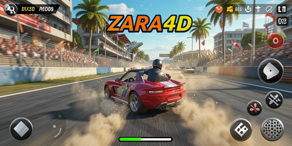 Screenshot gameplay ZARA4D menampilkan aksi balap yang mendebarkan.